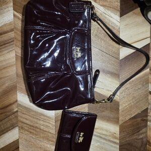 Coach Shiny Burgundy Clutch and Wallet Set